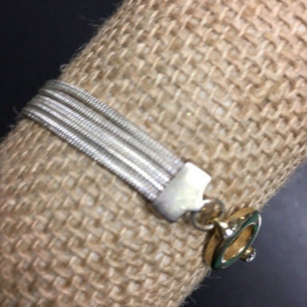 Circle Cord Band Bracelet 7 In As Is Silver Rhinestone Retro Vintage Bling Glam - Picture 5 of 6